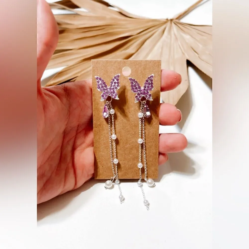 Diamond butterfly dangle earrings S321